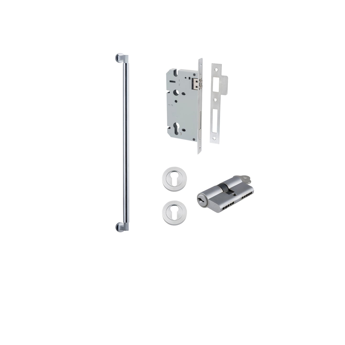 Berlin Pull Handle Brushed Chrome 600mm Entrance Kit - Key/Key