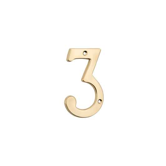 Numeral '3' Polished Brass
