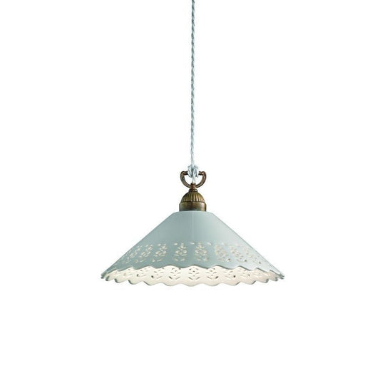 Fior di Pizzo Brass and Fretted Ceramic Shade Large Pendant