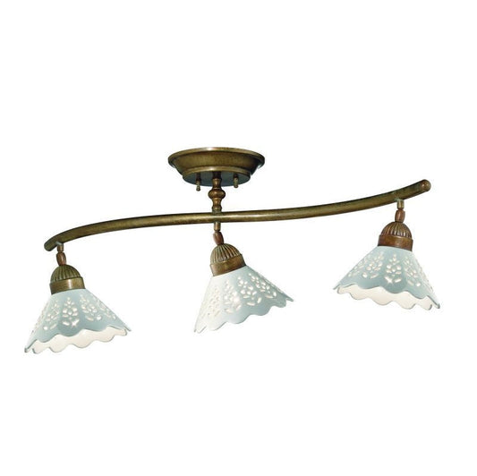 Fior di Pizzo 3 Light Brass and Fretted Ceramic Shade Ceiling Light