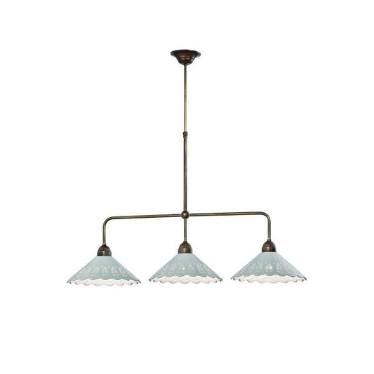 Fior di Pizzo 3 Light Brass and Fretted Ceramic Shade Pendant
