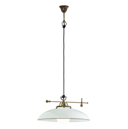 Country Brass and Venetian Curved Glass Ceiling Pendant with Counterweight