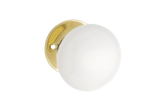 Mortice Knob White Porcelain/Polished Brass