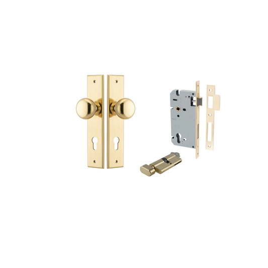 Cambridge Knob Chamfered Polished Brass Entrance Kit - Key/Thumb