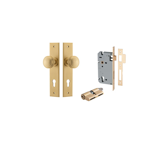 Paddington Knob Chamfered Brushed Brass Entrance Kit - Key/Key