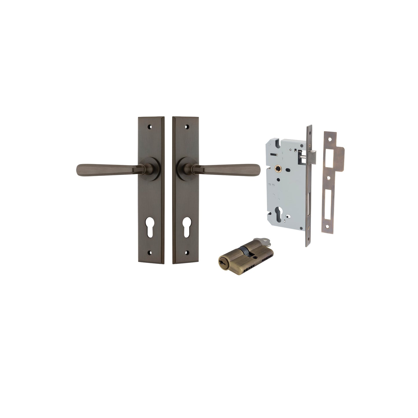 Copenhagen Lever Chamfered Signature Brass Entrance Kit - Key/Key