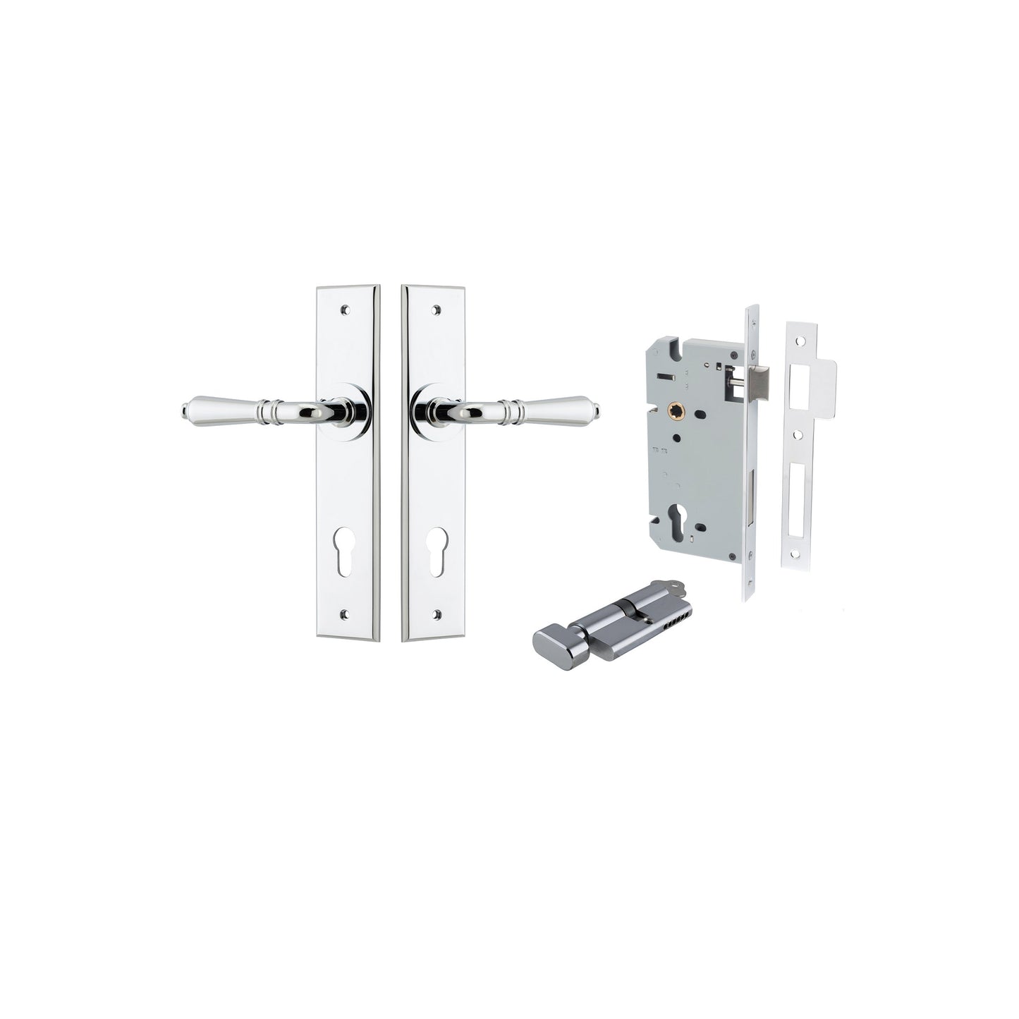 Sarlat Lever Chamfered Polished Chrome Entrance Kit - Key/Thumb Turn