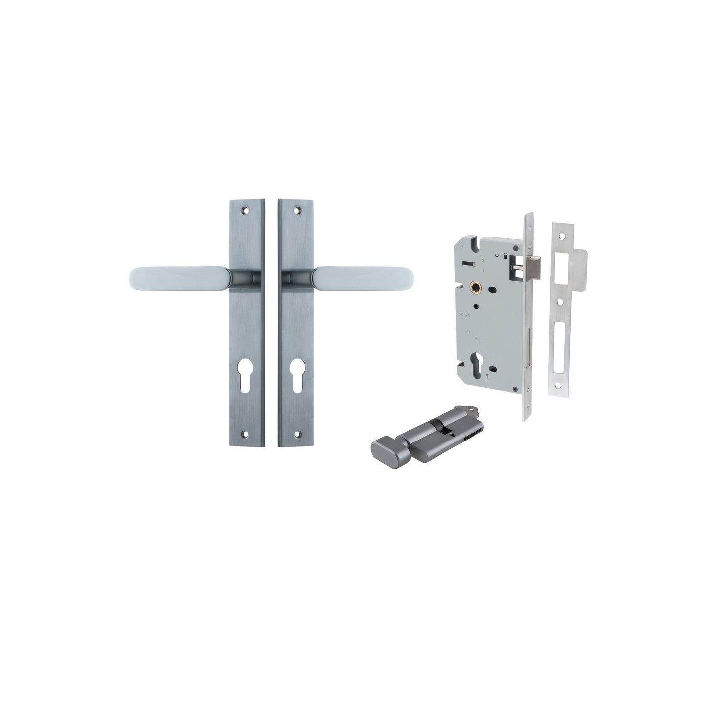 Bronte Lever Rectangular Brushed Chrome Entrance Kit - Key/Thumb Turn