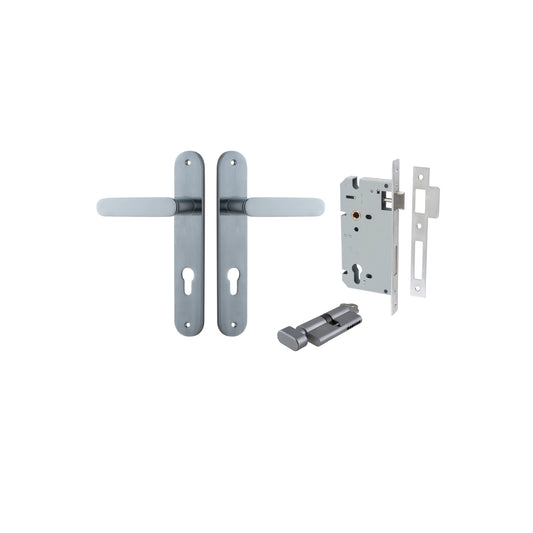 Bronte Lever Oval Brushed Chrome Entrance Kit - Key/Thumb Turn