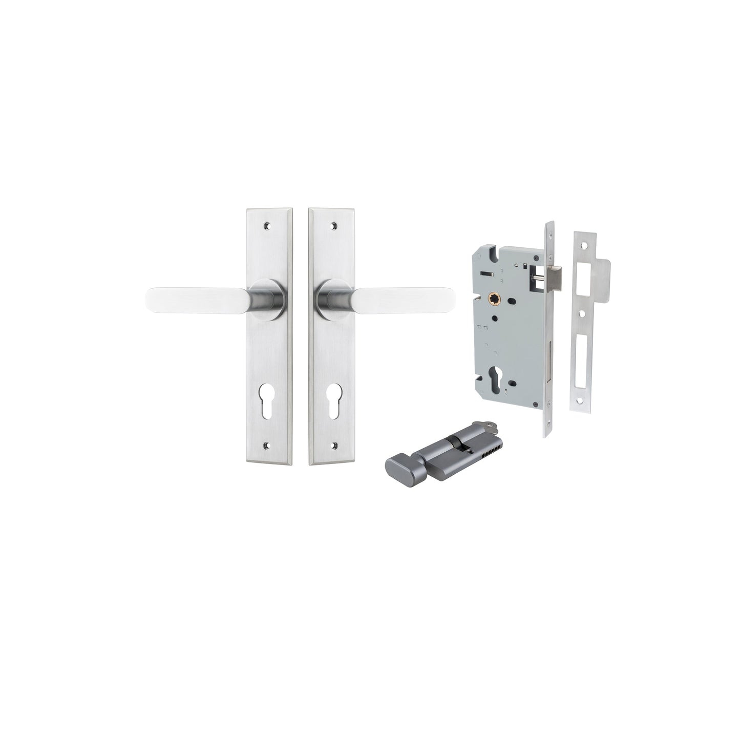 Bronte Lever Chamfered Brushed Chrome Entrance Kit - Key/Thumb Turn