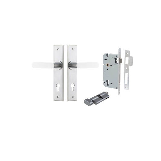 Bronte Lever Chamfered Brushed Chrome Entrance Kit - Key/Thumb Turn