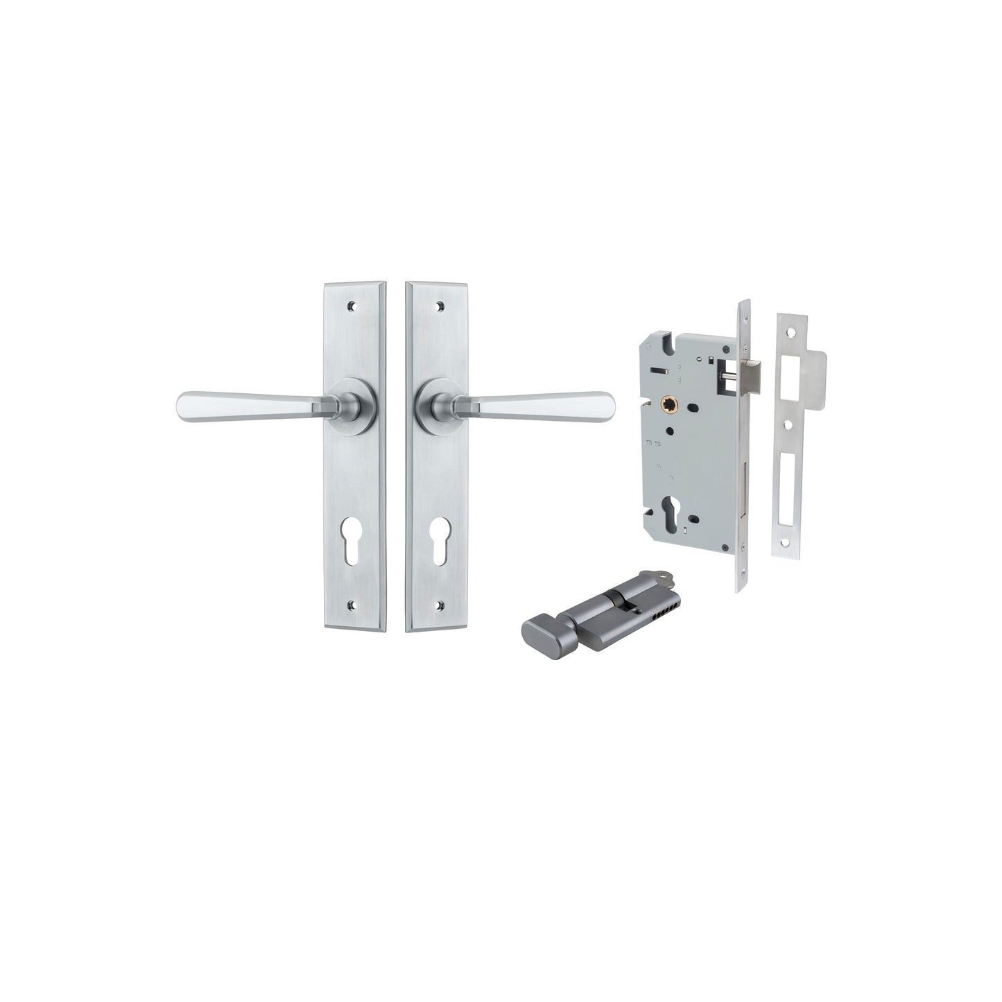 Copenhagen Lever Chamfered Brushed Chrome Entrance Kit - Key/Thumb Turn