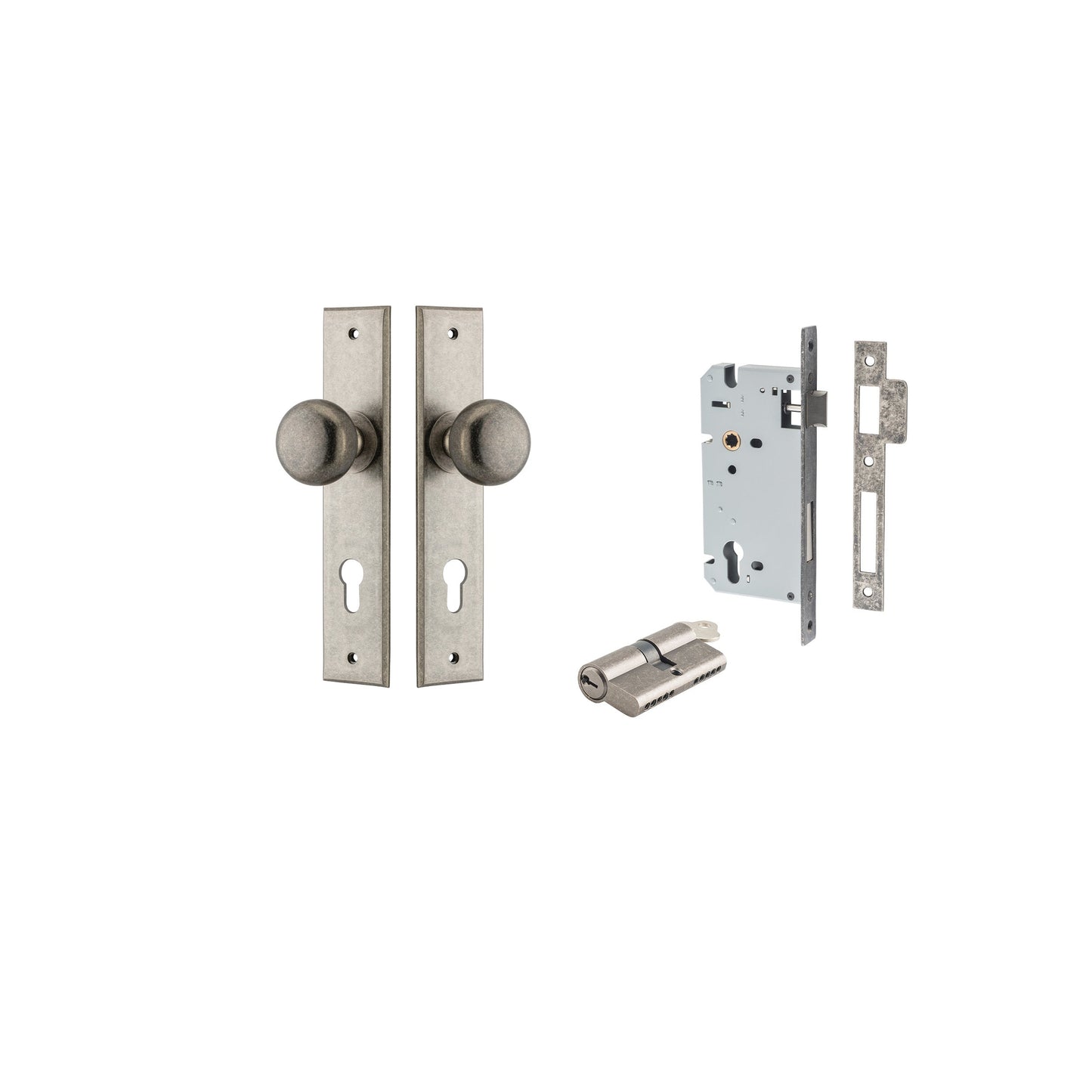 Cambridge Knob Chamfered Distressed Nickel Entrance Kit - Key/Key