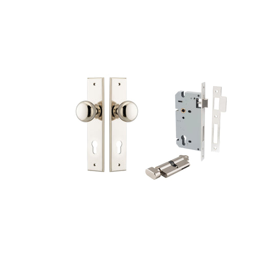 Cambridge Knob Chamfered Polished Nickel Entrance Kit - Key/Thumb