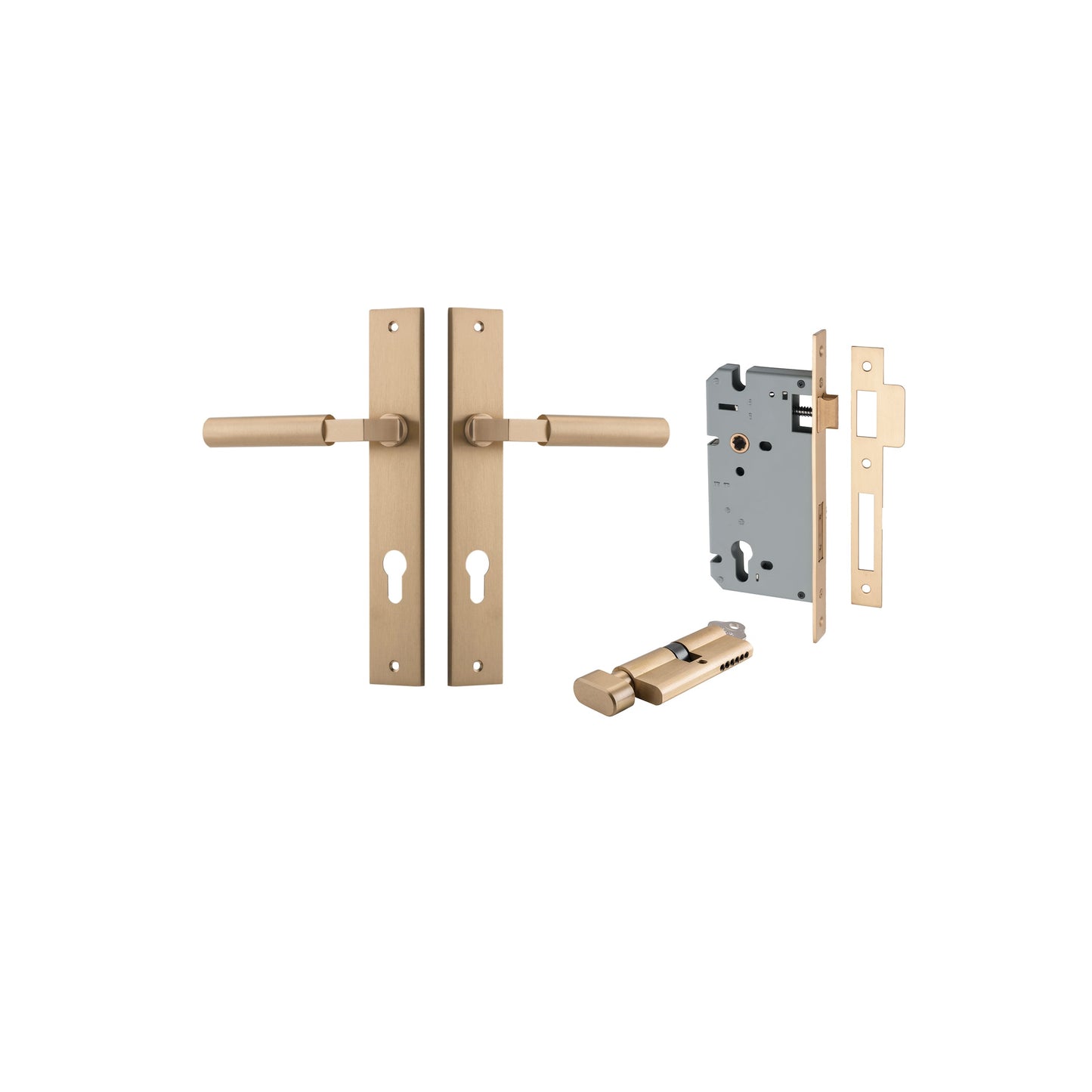 Berlin Lever Rectangular Brushed Brass Entrance Kit - Key/Thumb Turn