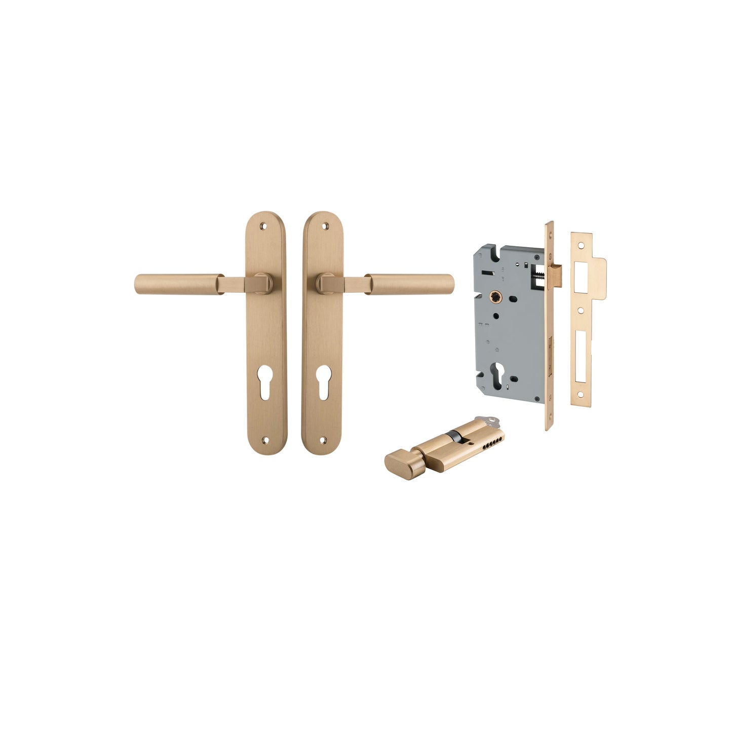 Berlin Lever Oval Brushed Brass Entrance Kit - Key/Thumb Turn