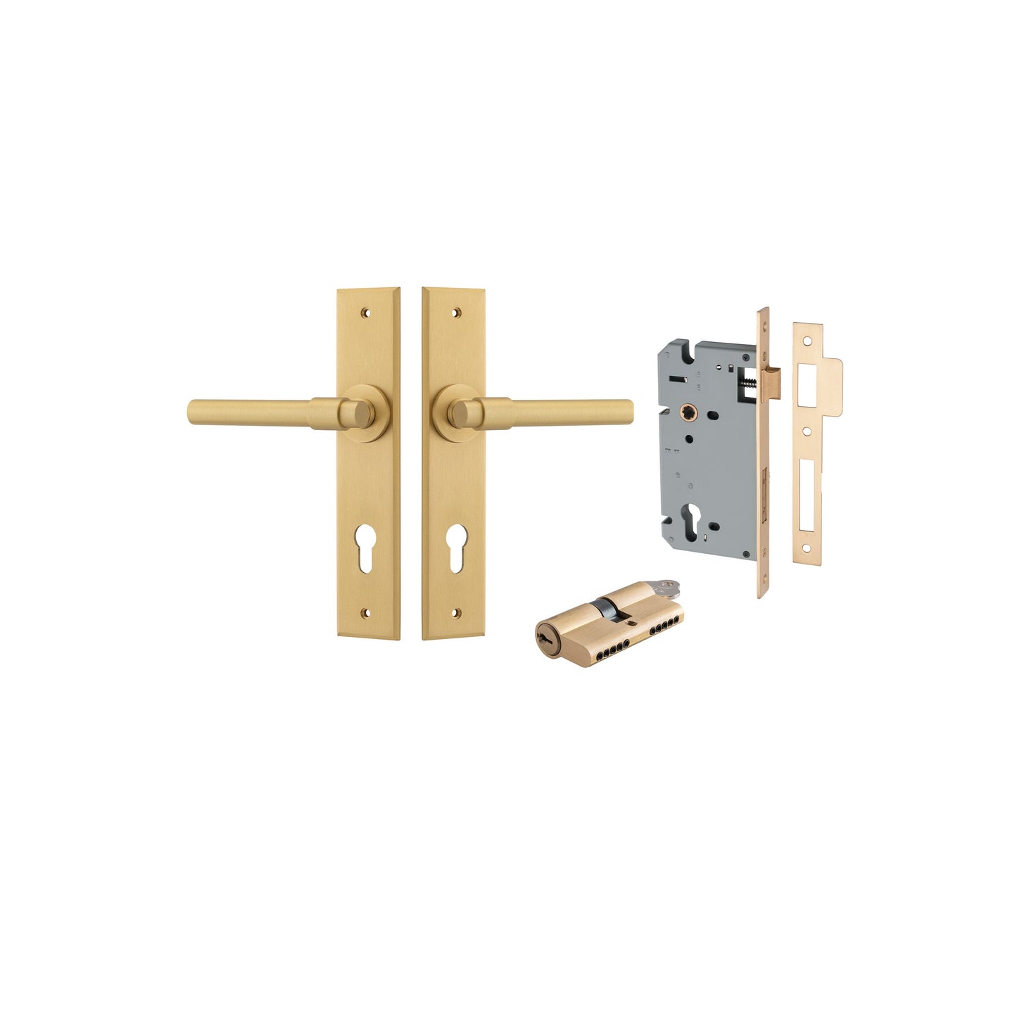 Helsinki Lever Chamfered Brushed Brass Entrance Kit - Key/Key