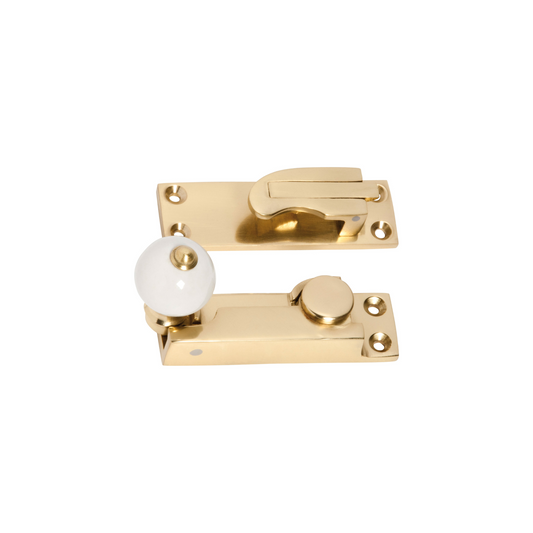 Sash Fastener - Porcelain Ball  Polished Brass