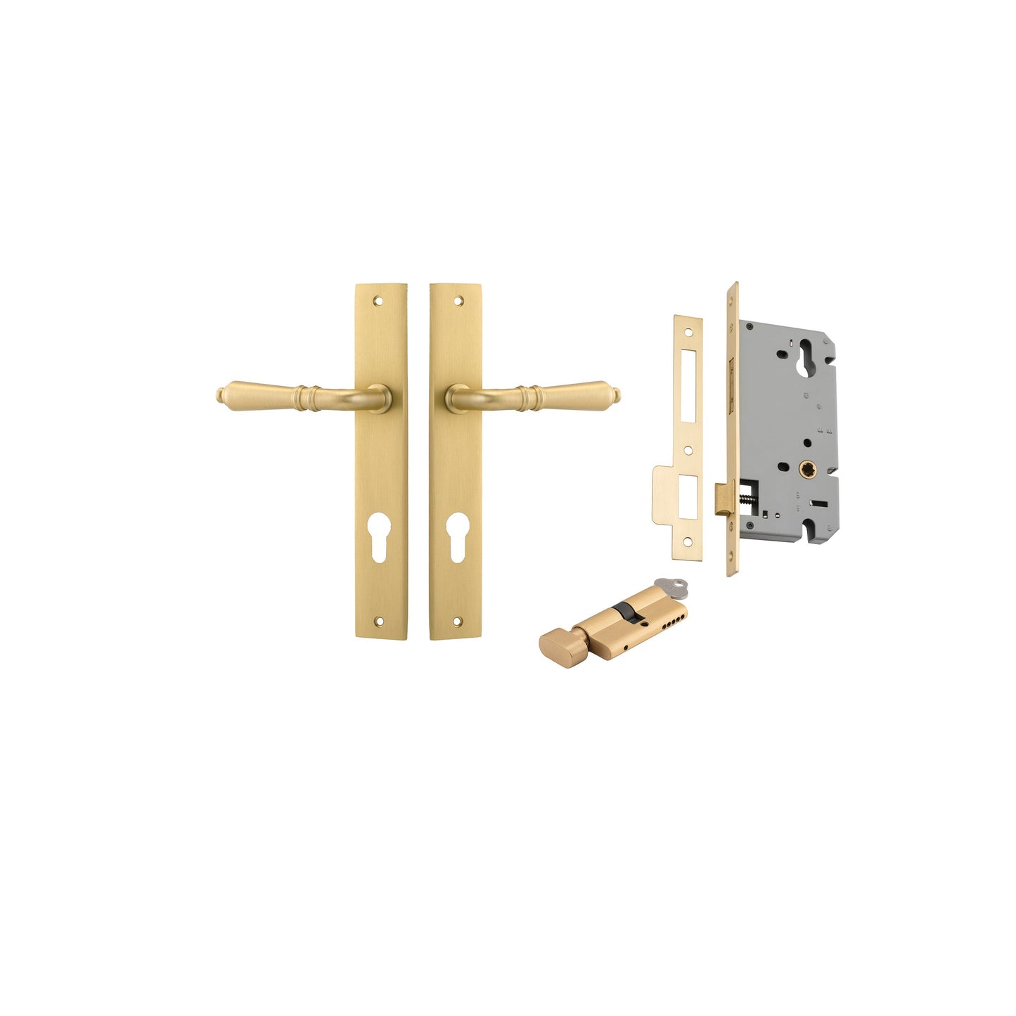 Sarlat Lever Rectangular Brushed Gold PVD Entrance Kit - Key/Thumb Turn