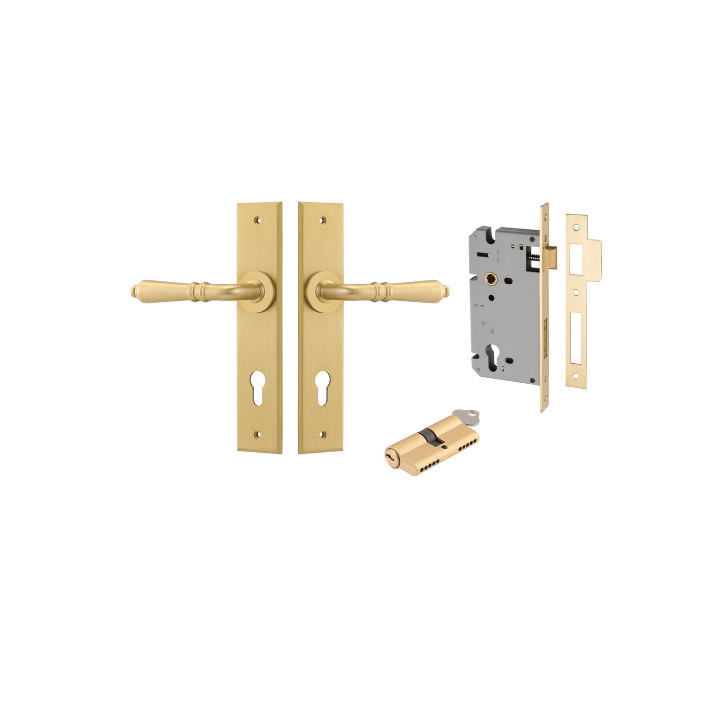 Sarlat Lever Chamfered Brushed Gold PVD Entrance Kit - Key/Key