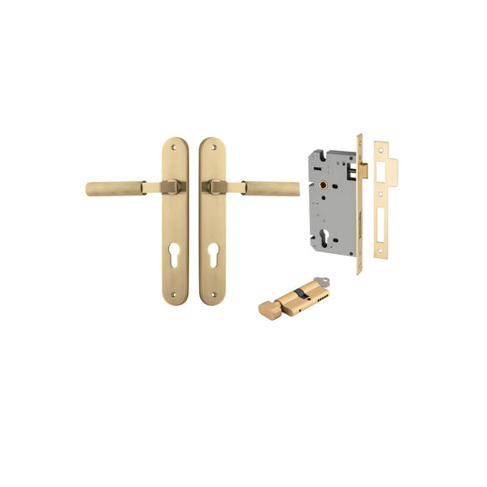 Brunswick Lever Oval Brushed Gold PVD Entrance Kit - Key/Thumb Turn