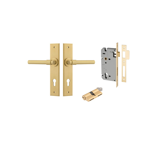 Helsinki Lever Chamfered Brushed Gold PVD Entrance Kit - Key/Key