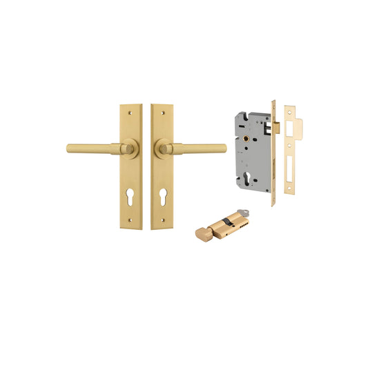Helsinki Lever Chamfered Brushed Gold PVD Entrance Kit - Key/Thumb Turn