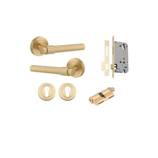 Helsinki Lever on Rose Brushed Gold PVD Entrance Kit - Key/Key