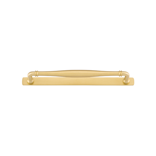 Sarlat Cabinet Pull with Backplate Brushed Gold PVD CTC 256mm