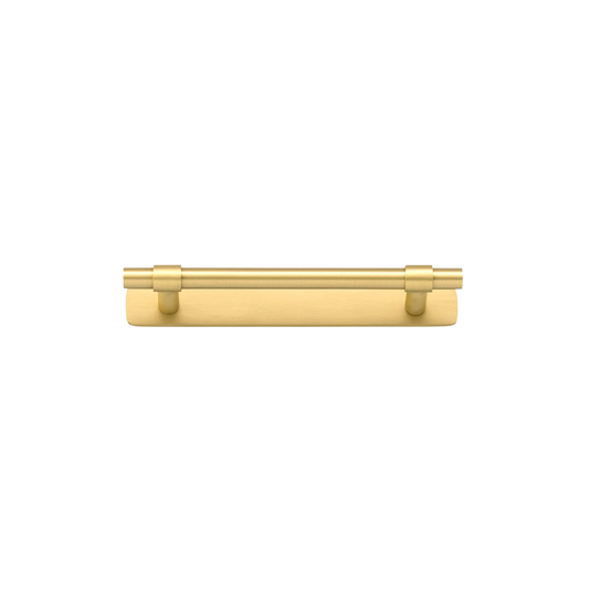 Helsinki Cabinet Pull with Backplate Brushed Gold PVD CTC 128mm