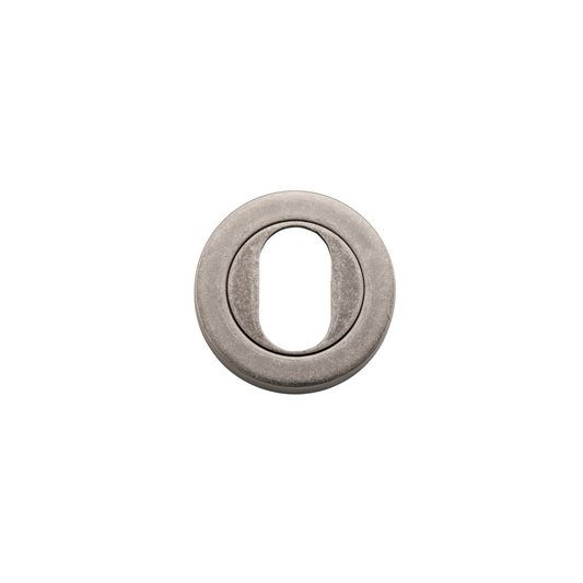 Escutcheon Pair Oval Round Distressed Nickel