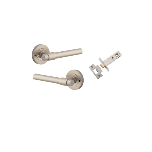 Helsinki Lever on Rose Satin Nickel Inbuilt Privacy Kit