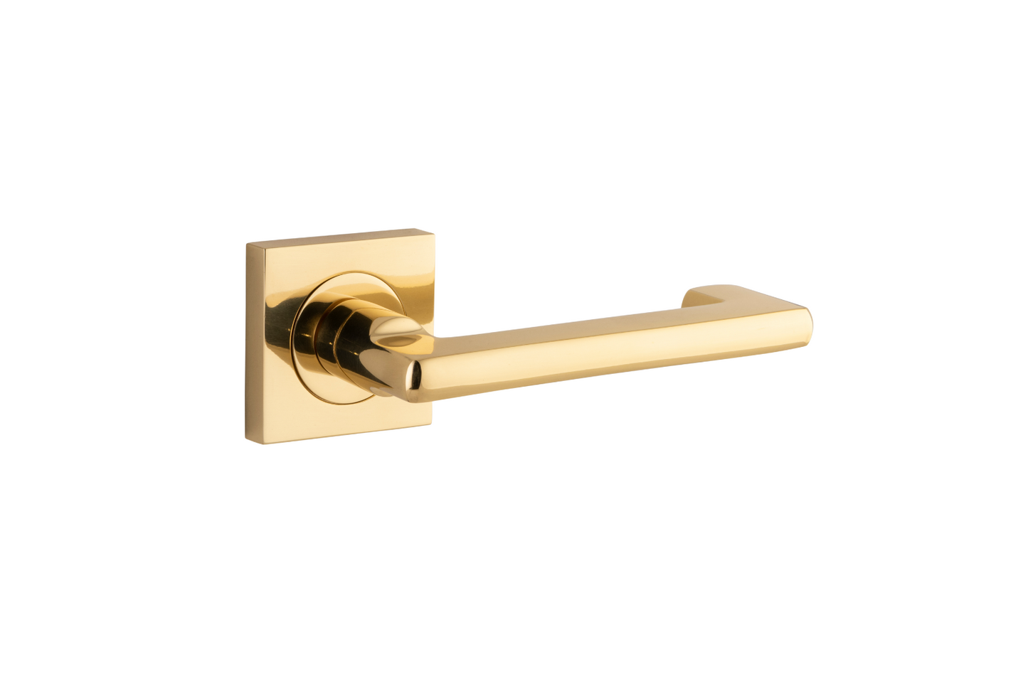 Baltimore Return Lever on Square Rose Polished Brass