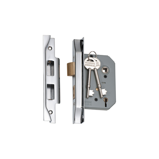Rebated 5 Lever Mortice Lock Polished Chrome 57mm