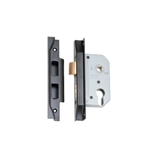 Rebated Euro Mortice Lock Matt Black 46mm