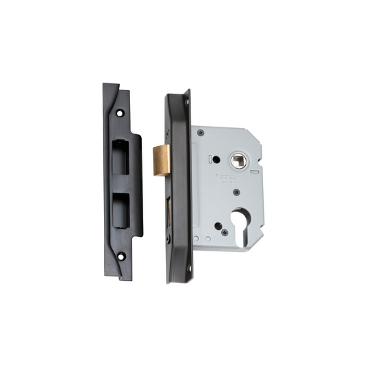 Rebated Euro Mortice Lock Matt Black 57mm