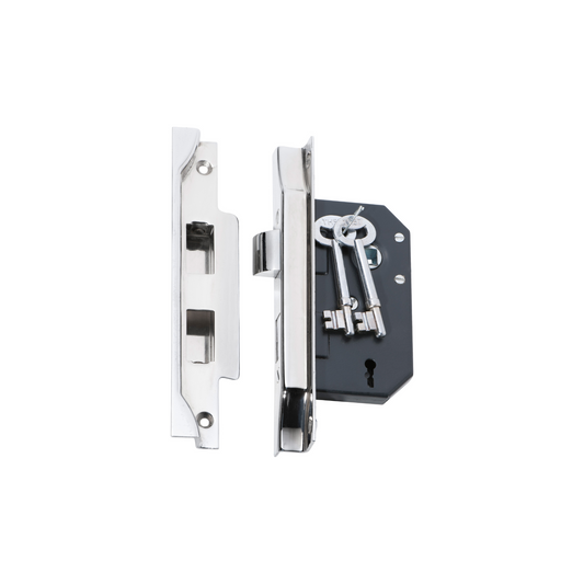 Rebated 3 Lever Mortice Lock Polished Chrome 44mm