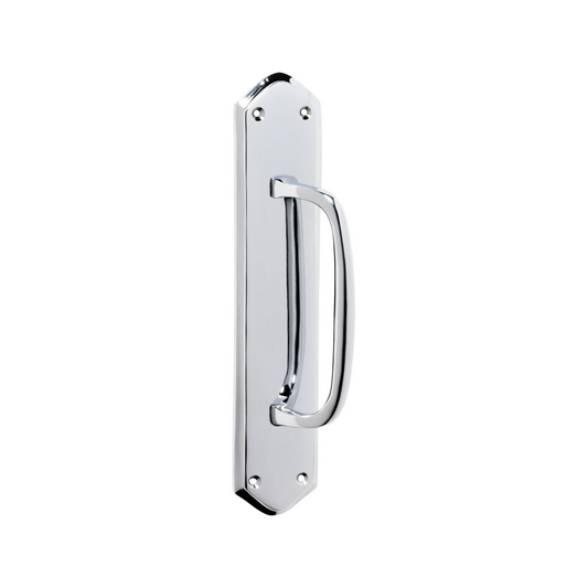 Offset Pull Handle on Backplate Polished Chrome