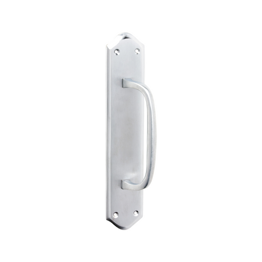 Offset Pull Handle on Backplate Satin Chrome