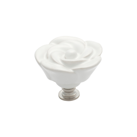 Flower Knob Ceramic White/Polished Chrome 50mm