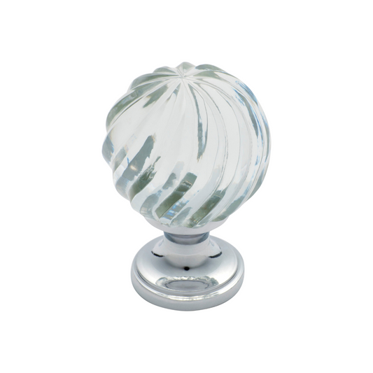 Cupboard Knob Glass Fluted Swirl Polished Chrome 38mm