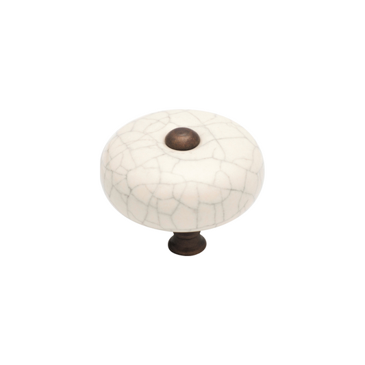 Porcelain Knob Crazed Ivory/Antique Brass 38mm