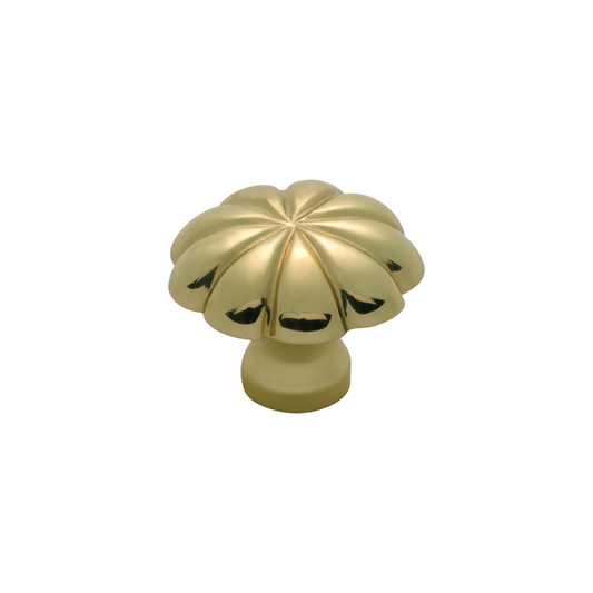 Cupboard Knob Fluted Polished Brass 35mm