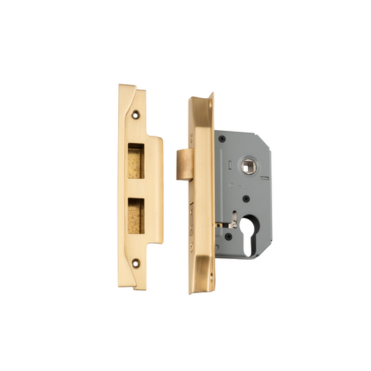 Rebated Euro Mortice Lock Satin Brass 46mm