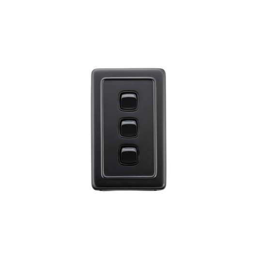 Switch - Rocker 3 Gang Matt Black/Black