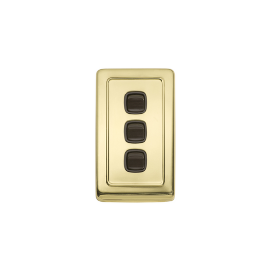 Switch - Rocker 3 Gang Polished Brass/Brown