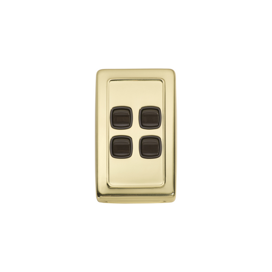 Switch - Rocker 4 Gang Polished Brass/Brown