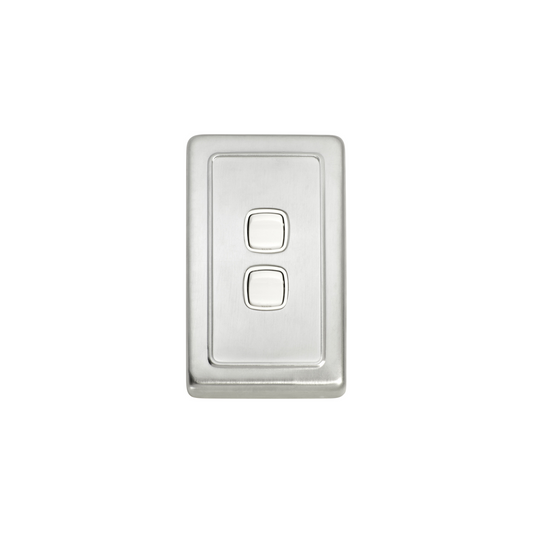 Switch - Rocker 2 Gang Satin Chrome/White
