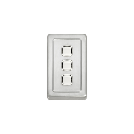 Switch - Rocker 3 Gang Satin Chrome/White
