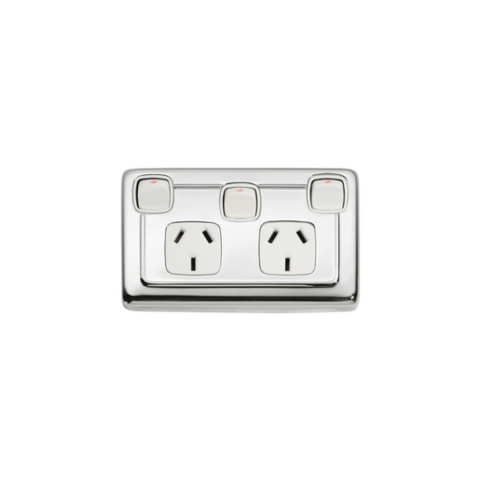 Double Power Point with Extra Switch Polished Chrome/White